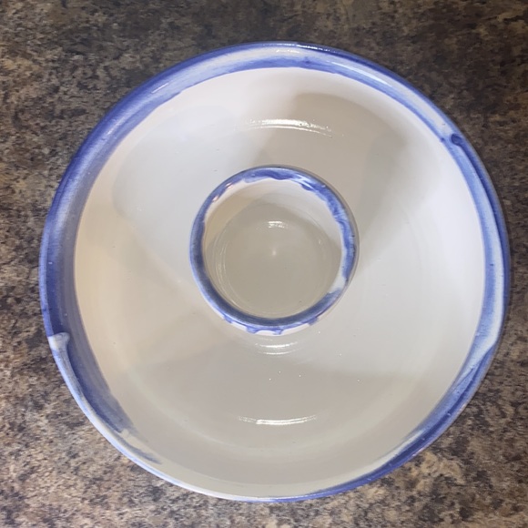 Vintage 1990 Ceramic Pottery White/Blue Glazed Drip Design Chip/Dip Large Bowl - Picture 6 of 12